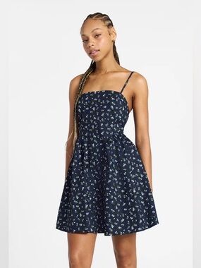 Navy Floral Sundress with Spaghetti Straps
